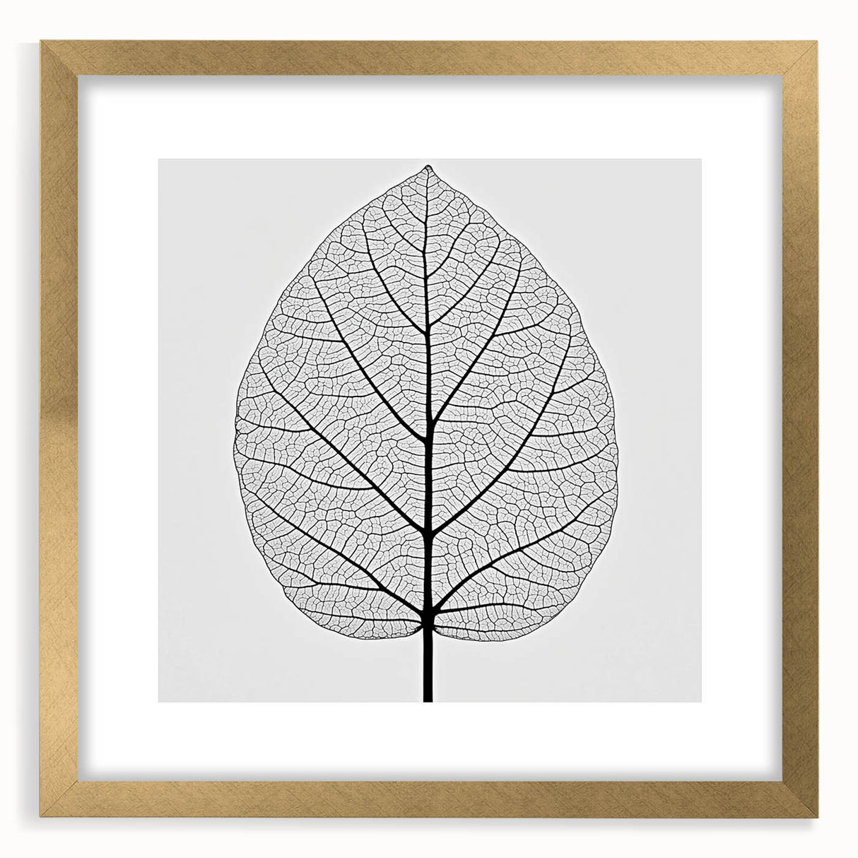 Extra large abstract art print featuring close-ups of leaves in textured greens and browns, framed in gold.