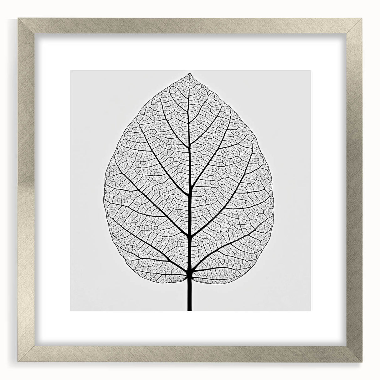 Textured abstract art print featuring close-up of green leaves, in a silver frame, suited for bedroom decor.