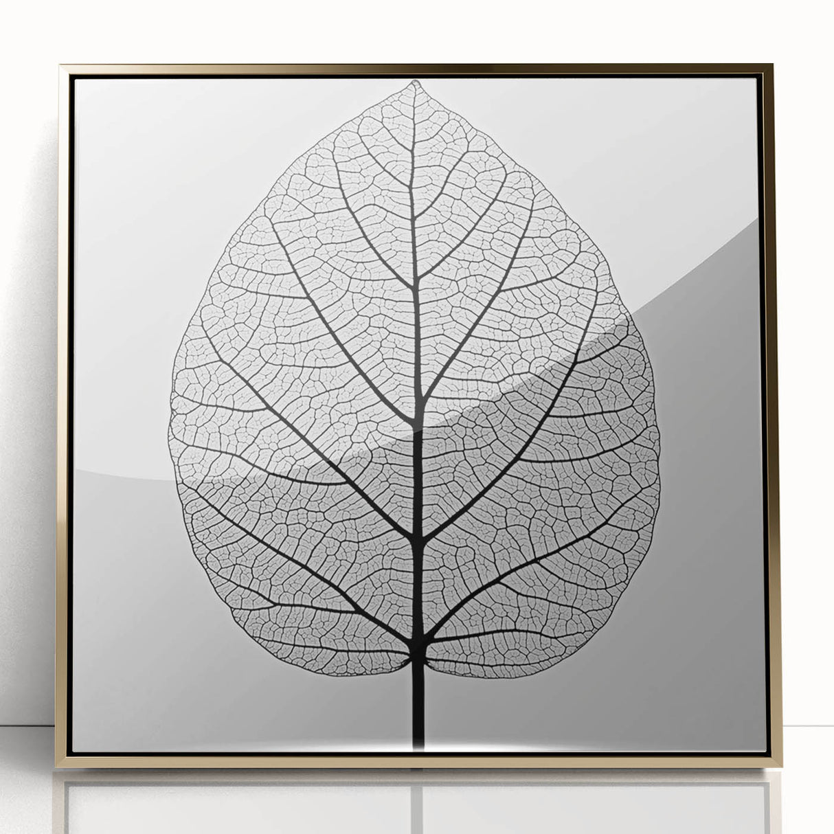 Large art print of close-up leaves in gold tones, framed acrylic, mid-century modernist style, suitable for nursery wall art.