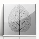 Close-up of green leaves in a white framed acrylic, modern art wall decor, suitable for nursery settings.