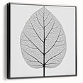 Black and white close-up leaf photography on framed canvas, ideal for bedroom wall decor.