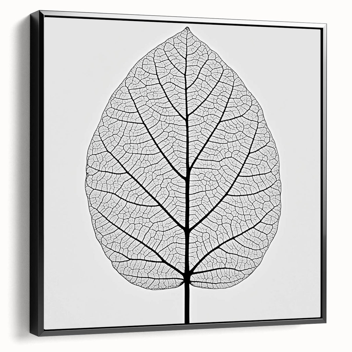 Black and white close-up leaf photography on framed canvas, ideal for bedroom wall decor.