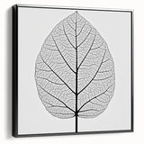 Black and white close-up leaf photography on framed canvas, ideal for bedroom wall decor.