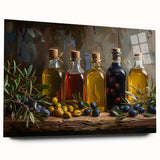 Rustic Olive Oil Bottles – Mediterranean Framed Kitchen Prints