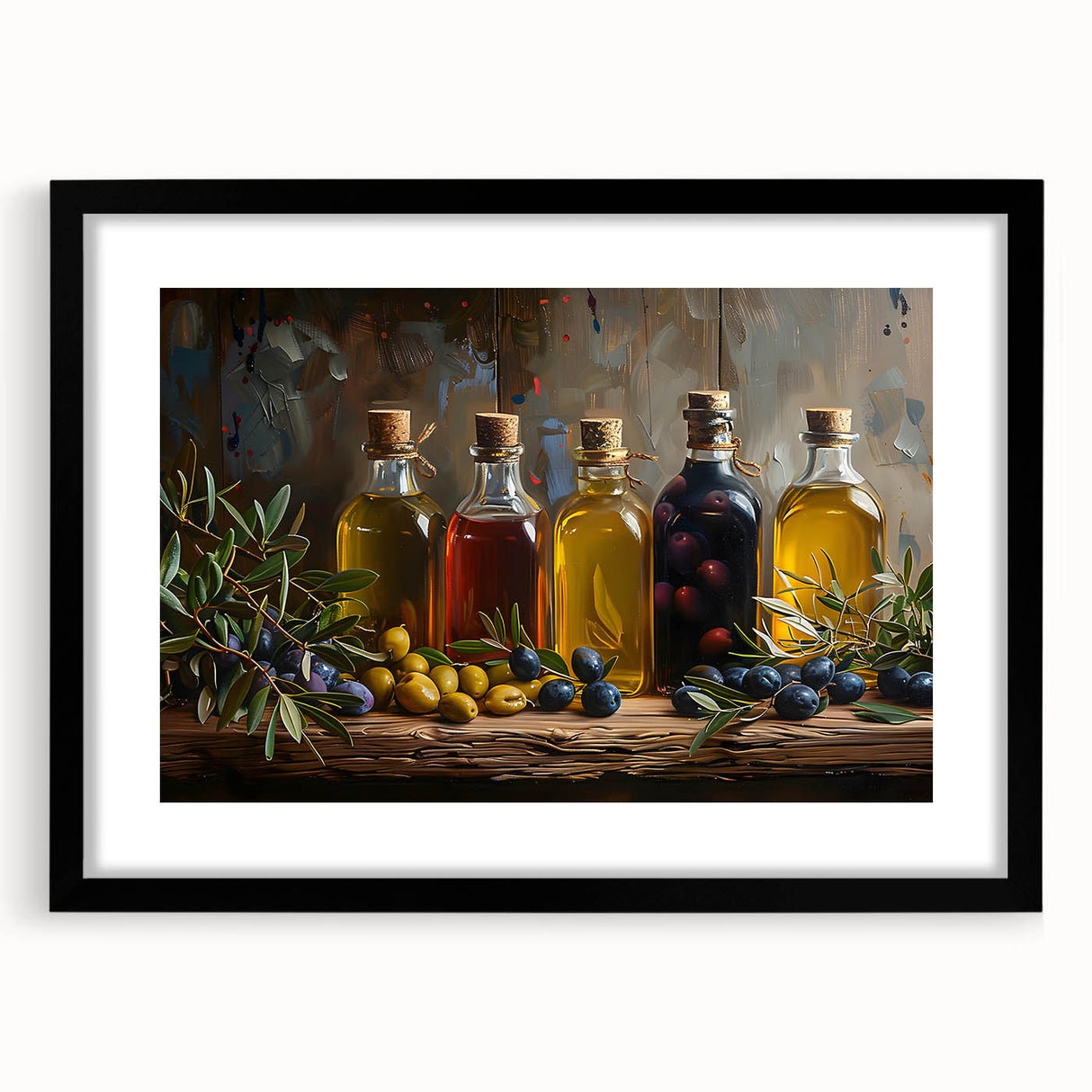 Rustic Olive Oil Bottles – Mediterranean Framed Kitchen Prints