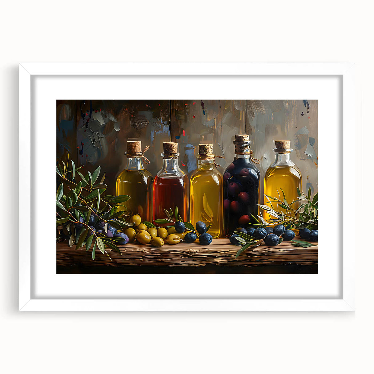 Rustic Olive Oil Bottles – Mediterranean Framed Kitchen Prints