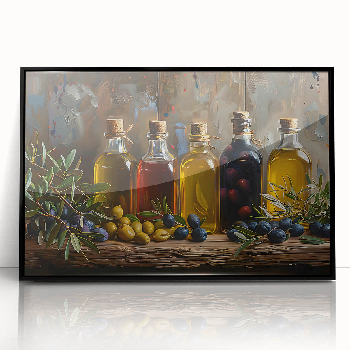 Rustic Olive Oil Bottles – Mediterranean Framed Kitchen Prints