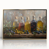 Rustic Olive Oil Bottles – Mediterranean Framed Kitchen Prints