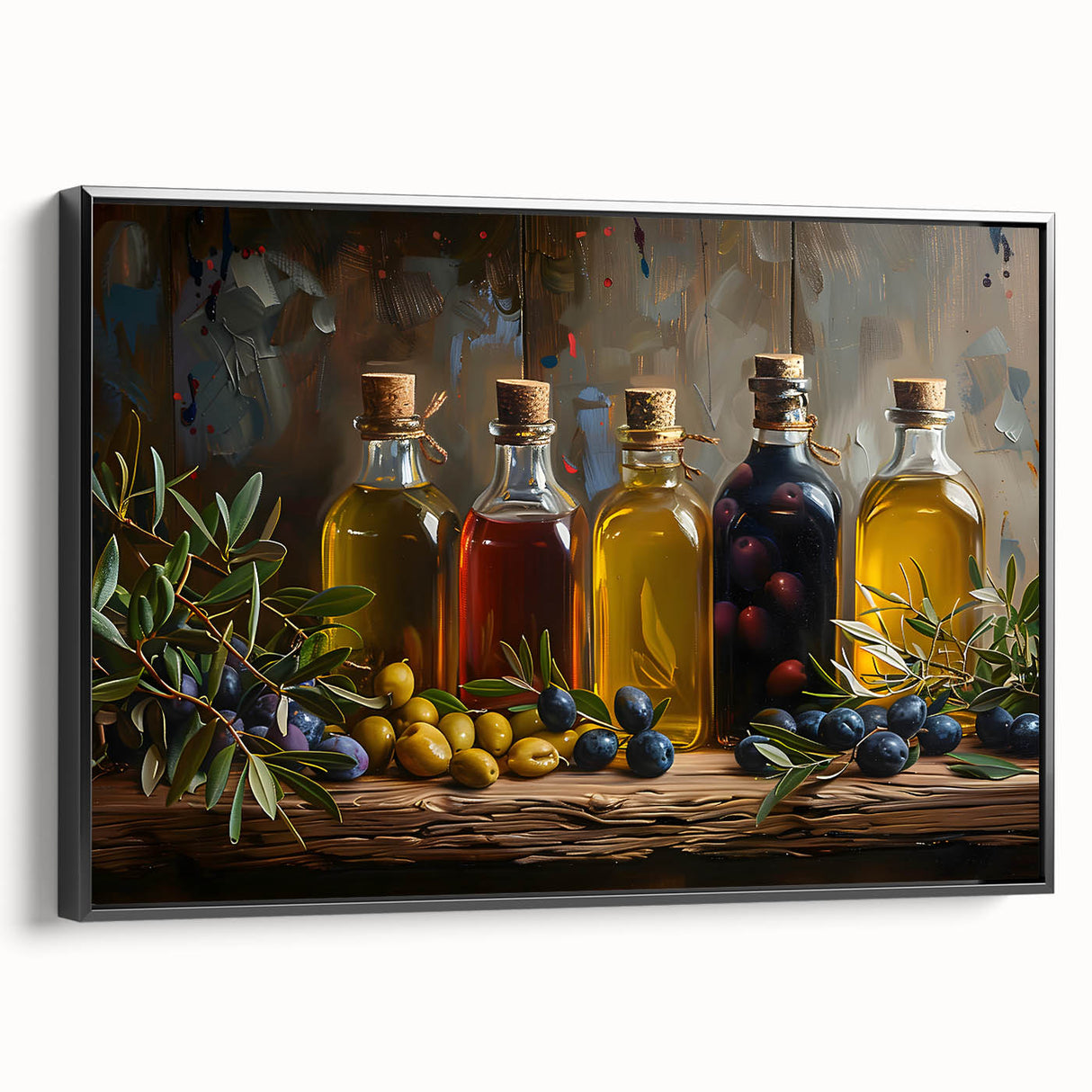 Rustic Olive Oil Bottles – Mediterranean Framed Kitchen Prints