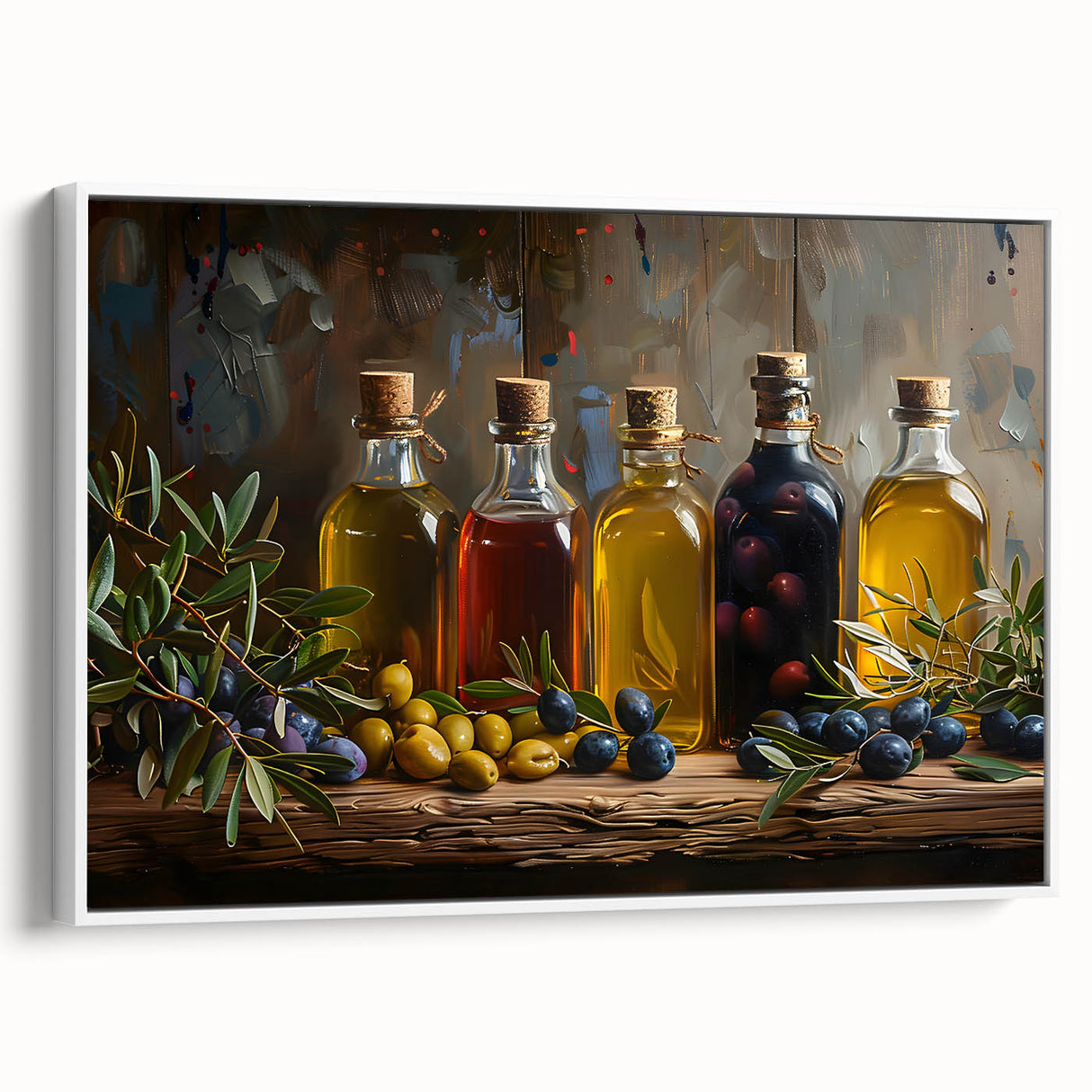 Rustic Olive Oil Bottles – Mediterranean Framed Kitchen Prints