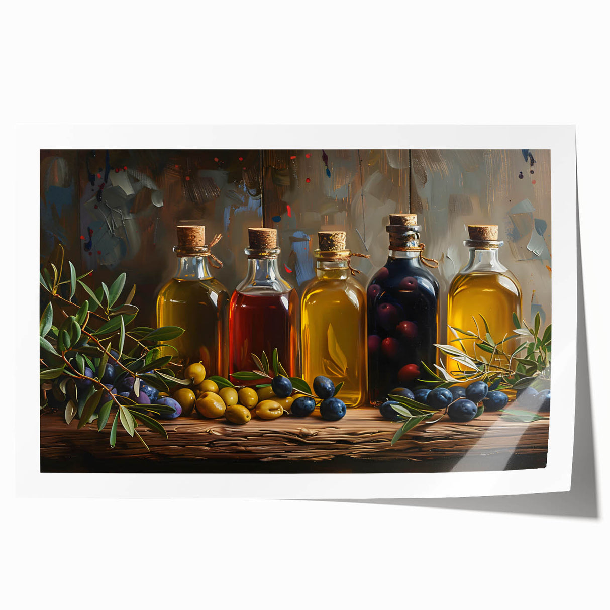 Rustic Olive Oil Bottles – Mediterranean Framed Kitchen Prints