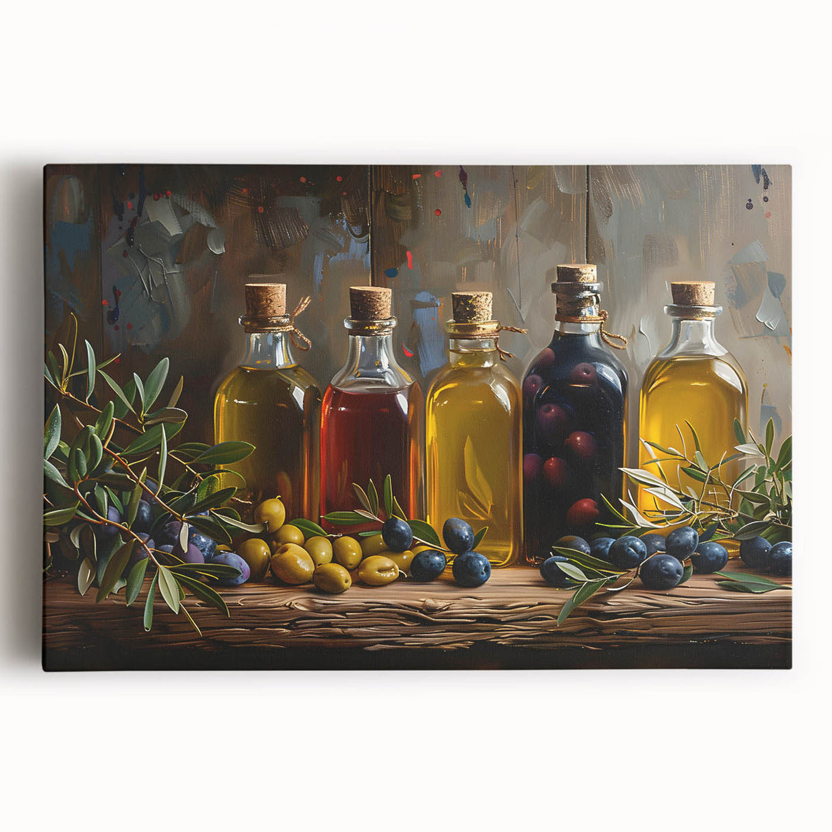 Rustic Olive Oil Bottles – Mediterranean Framed Kitchen Prints