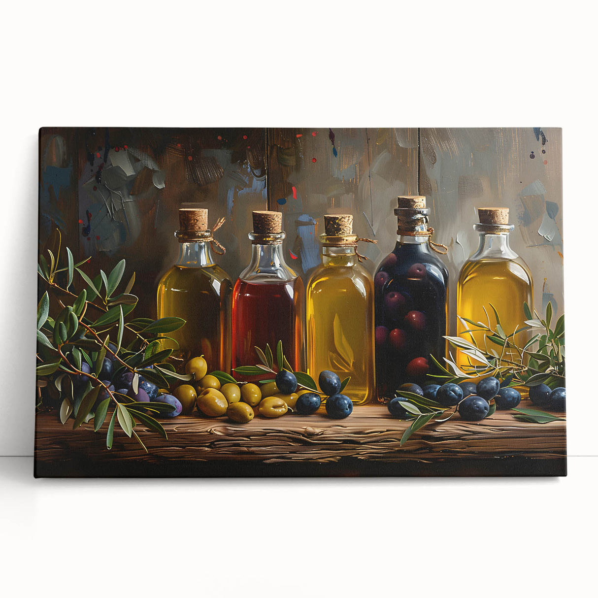 Rustic Olive Oil Bottles – Mediterranean Framed Kitchen Prints