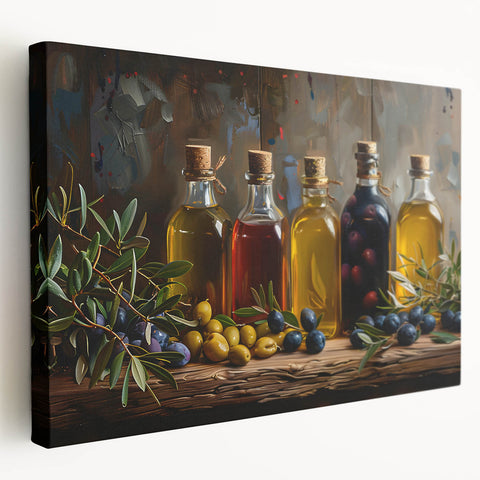Rustic Olive Oil Bottles – Mediterranean Framed Kitchen Prints