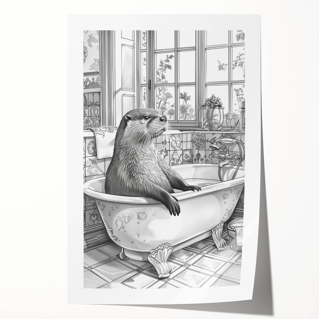 Bathroom Wall Art - Classic Otter in Vintage Bathtub Scene