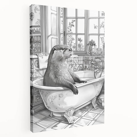 Bathroom Wall Art - Classic Otter in Vintage Bathtub Scene