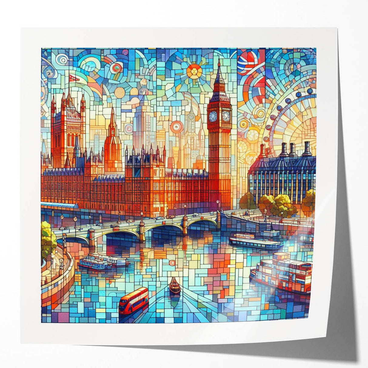 Extra large wall art featuring a floral London scenery on a rolled print, ideal for dining room decor.