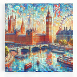 Black and white photograph of the London skyline on stretched canvas, ideal for kitchen wall art or bedroom decor.