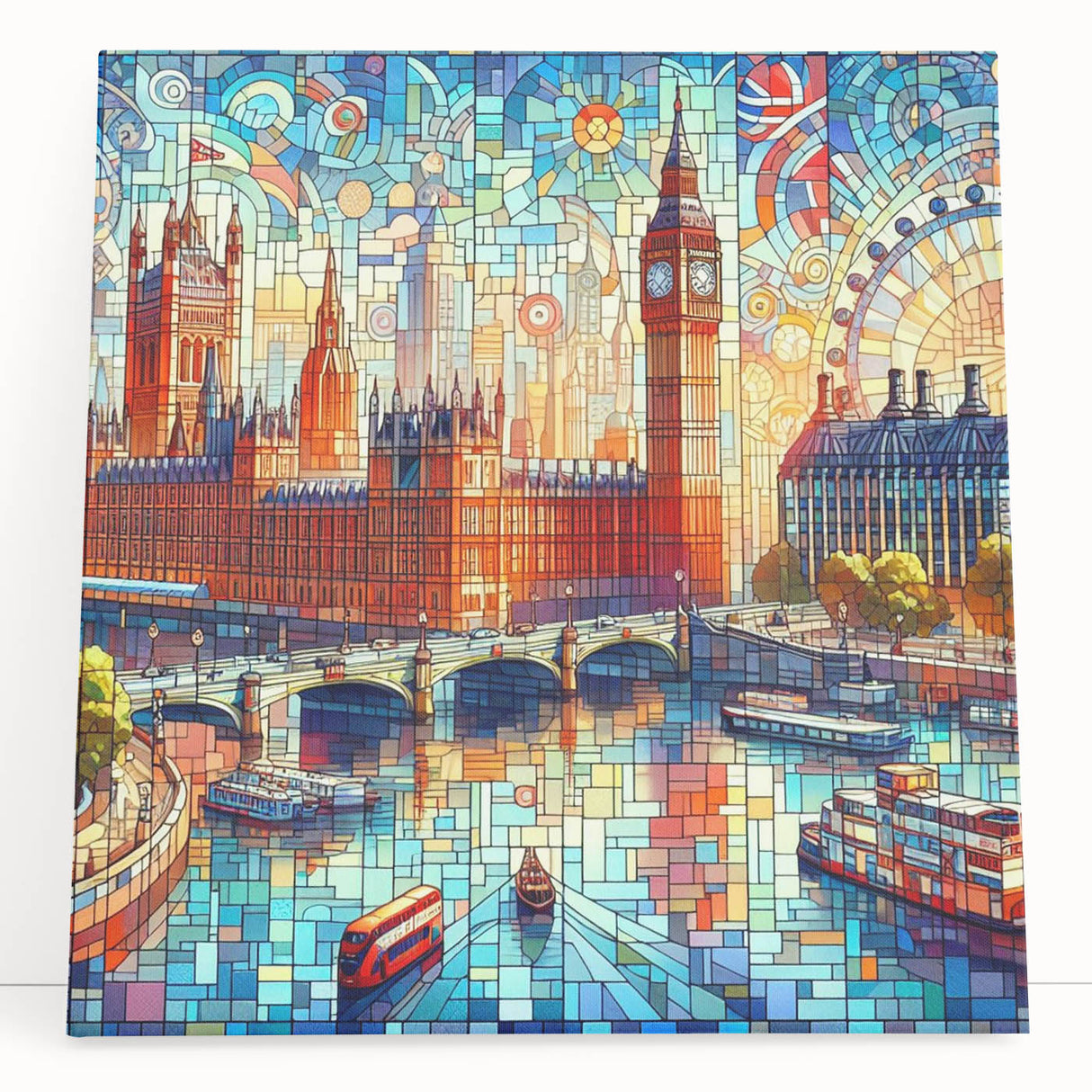 Black and white large art of London scenery on stretched canvas, ideal for kitchen wall art.