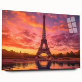 Large abstract wall art of the Paris skyline in muted gray tones on acrylic glass, ideal for bedroom or dining room decor.