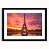 Extra large abstract art print of a colorful Paris scenery in a black frame, ideal for living room decor.