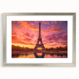 Extra large textured abstract art print of a Paris scenery in muted colors, framed in silver, suitable for living room decor.