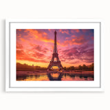 Textured art print of abstract Paris scenery in muted gray and blue tones, framed with a white mat, ideal for bedroom decor.