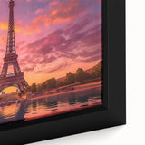 Extra large framed canvas of a textured Paris scene in black with colorful accents, ideal for living room decor.