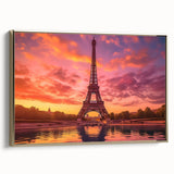 Framed canvas wall art featuring a vintage-style landscape of Paris in black and gold tones, ideal for bedroom decor.