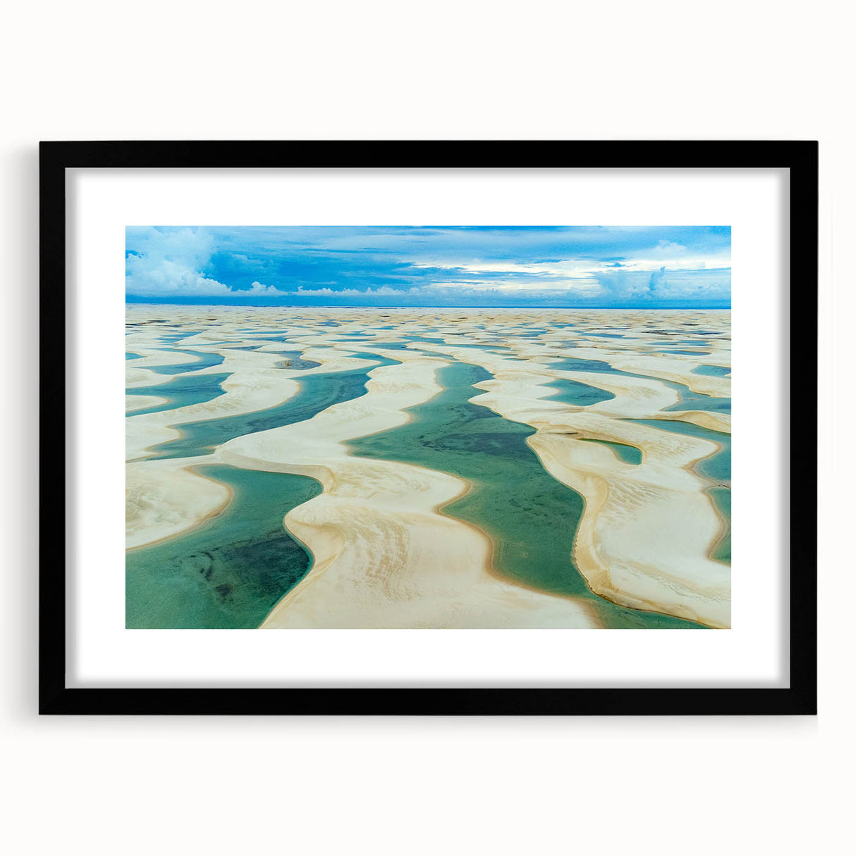 Abstract art print of a vibrant, colorful Brazilian landscape on a large, textured canvas, ideal for living room decor.