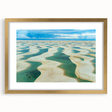 Extra large abstract art print of a textured Brazilian landscape in muted earth tones, framed in gold.