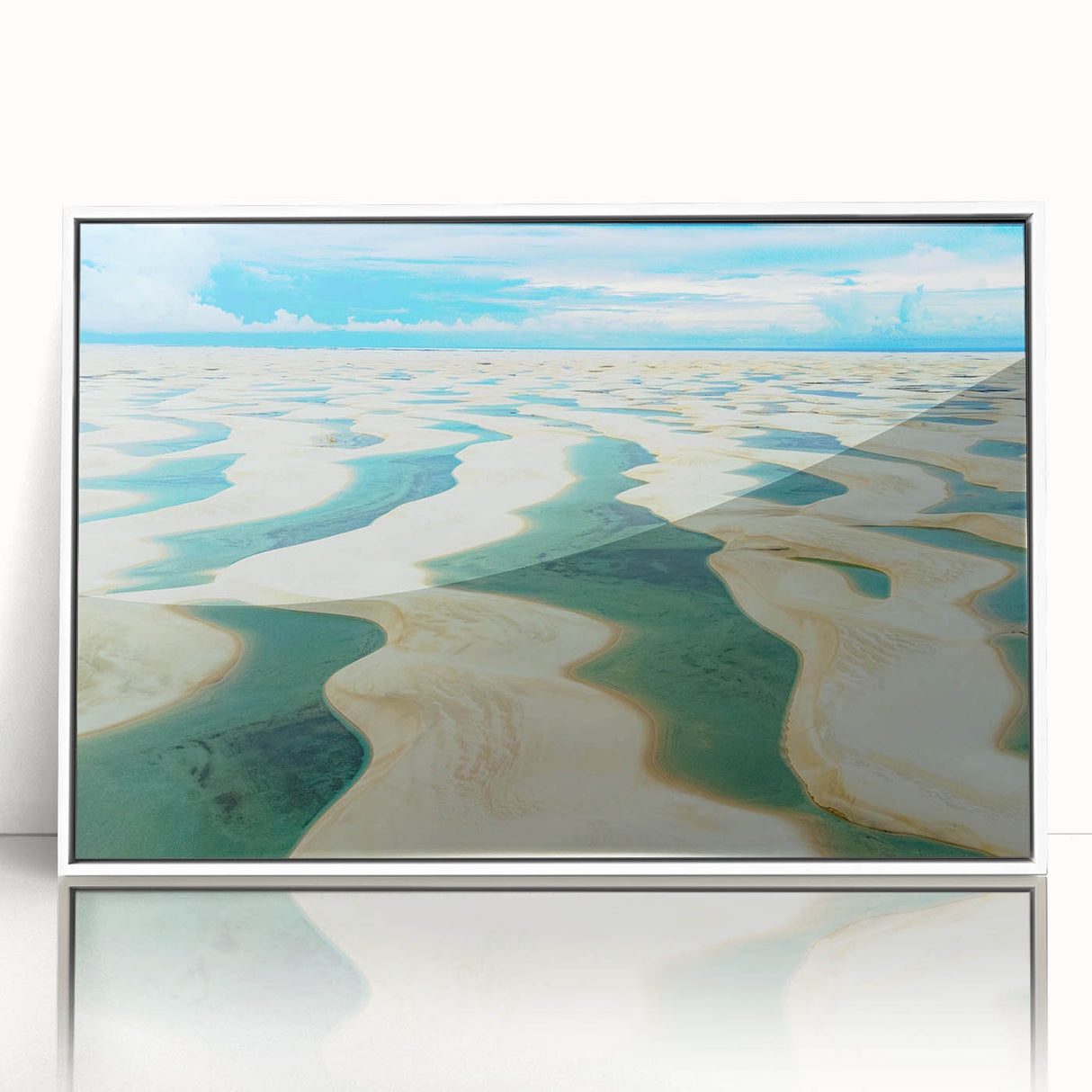 Acrylic print of a scenic South American landscape in art deco style, featuring muted earth tones.