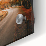 Large abstract wall art on acrylic glass featuring mid-century modernist autumn hues, ideal for dining room ambiance.