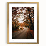 Extra large textured abstract art print of autumnal hues on a gold-framed canvas, ideal for living room decor.