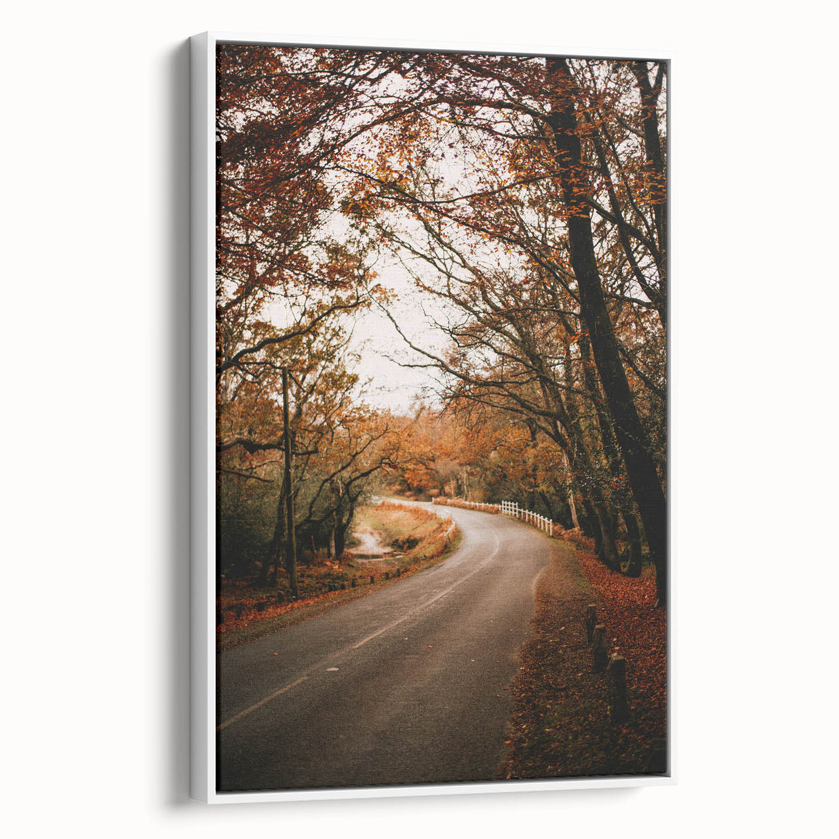 Vintage poster art of fall season on framed canvas with a mix of orange and yellow shades, ideal for living room decor.