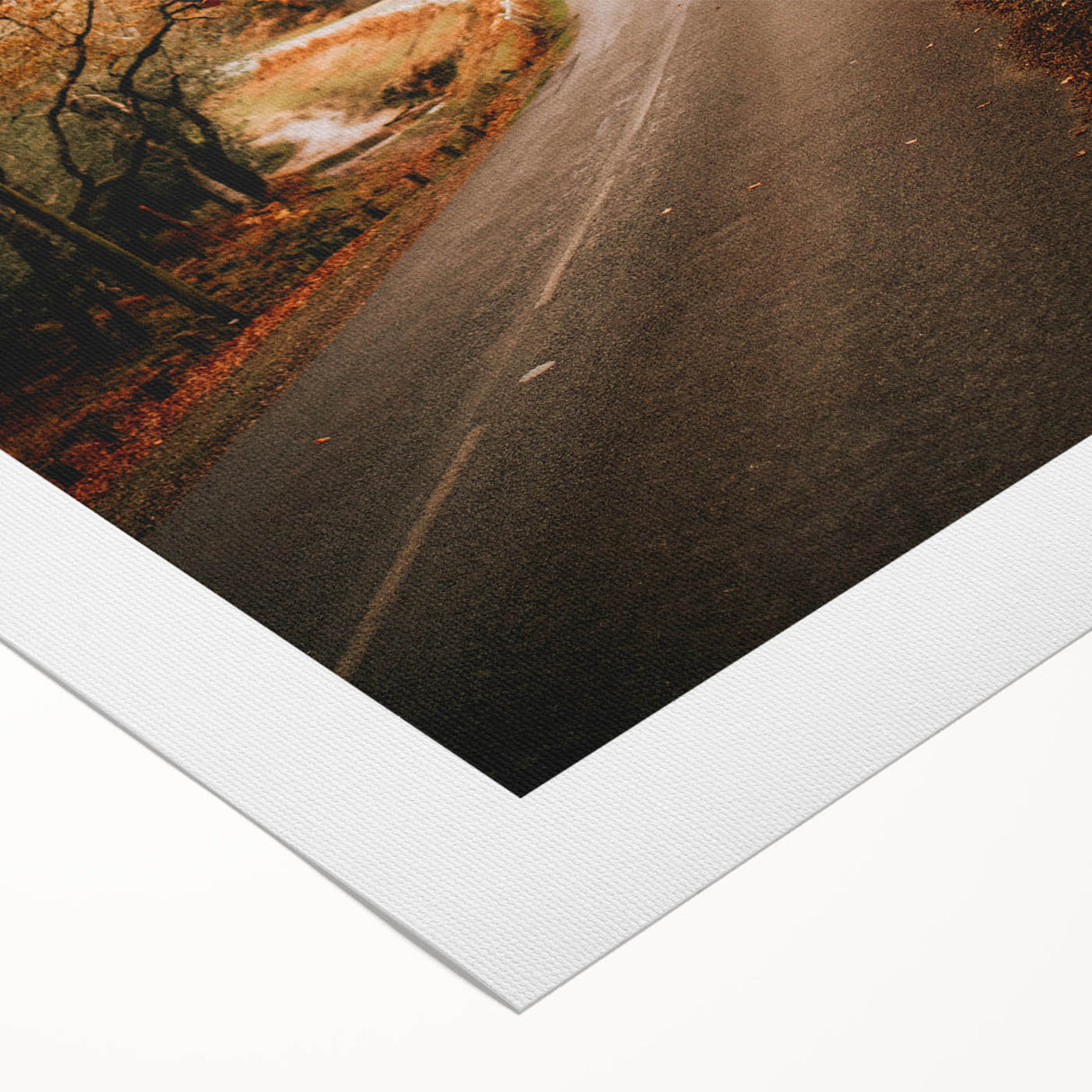 Art deco poster featuring a stylized autumn landscape on rolled canvas, suitable for dining room walls.