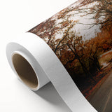 Art Deco poster featuring autumnal forest in orange and brown tones, rolled canvas, ideal for nursery wall art.