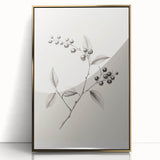 Large art print of a winter scene in mid-century modernist style, framed in acrylic with gold accents.