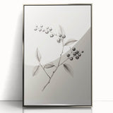 Mid-century modernist winter scene in muted silver and gray tones on a framed acrylic, ideal for nursery wall art.