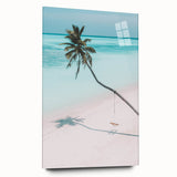 Large abstract wall art on acrylic glass featuring swirling blue and white tones, ideal for bedroom or dining room decor.