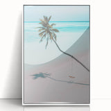 Art deco poster featuring a stylized summer scene in soft pastel shades, acrylic print in white frame.