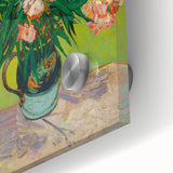 Large abstract wall art on acrylic glass depicting mid-century modernist style in vibrant colors, ideal for dining room art.