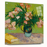 Large abstract wall art on acrylic glass depicting vibrant swirls in blue and yellow tones.