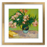 Abstract art print featuring swirling blues and yellows on a framed canvas, suitable for bedroom or dining room decor.