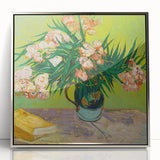 Large art print of Van Gogh-inspired scene on silver-framed acrylic, featuring mid-century modernist style.