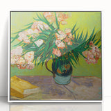 Mid-century modernist art depicting abstract shapes in muted earth tones on a white acrylic framed poster.