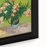 Close-up of a textured, extra large framed canvas depicting a colorful abstract design in black, ideal for living room decor.