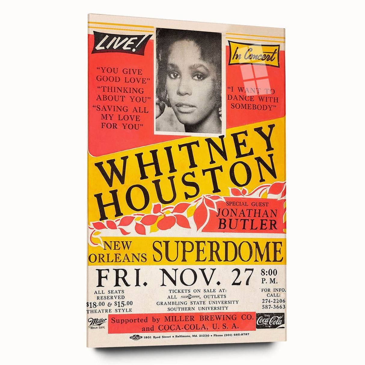 Whitney Houston 1980s Concert Poster - New Orleans Superdome