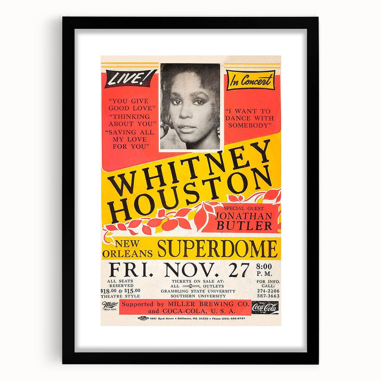 Whitney Houston 1980s Concert Poster - New Orleans Superdome