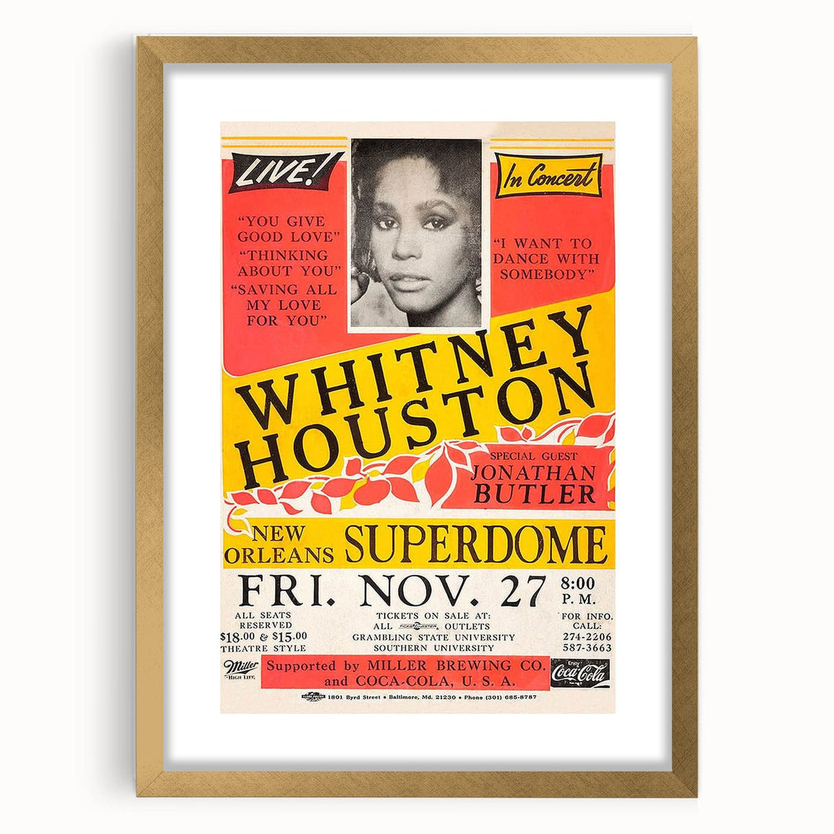 Whitney Houston 1980s Concert Poster - New Orleans Superdome